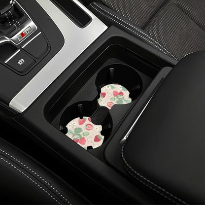 Strawberry Flowers Steering Wheel Cover - Strawberry Flower Steering Wheel Cover for Women Cute Car Breathable Universal for 14-15 Inch Anti-Slip 2 Pieces Car Coasters - color: 1-Strawberry