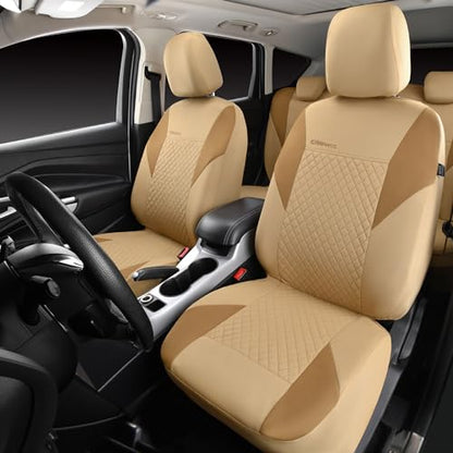 CAR PASS Ultrasonic Embossing Cloth Universal Seat Covers,Cute Breathable Car Seat Cover with 5mm Composite Sponge Inside,Airbag Compatible,2zipper Bench for Sedan,SUV,Truck(Beige,Full Set)