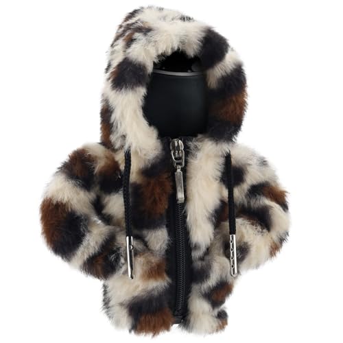 Leopard Car Shift Knob Hoodie,Plush Gear Shift Cover,Mini Shift Knob Cover Zipper Design,Anti-Slip Decorative Shifter Stick Protector for Manual and Automatic,Leopard Print Car Accessories (Beige) - color: Beige