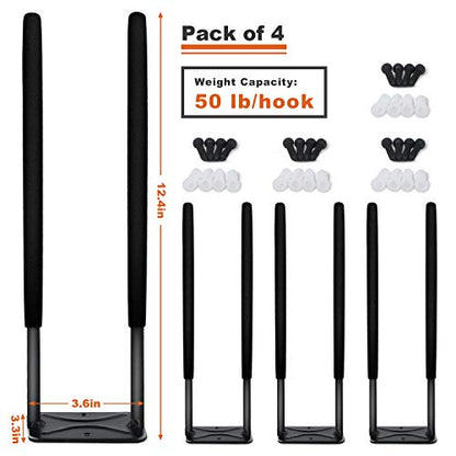 Heavy Duty Garage Tires Hooks Wall Mounted Hanger Tool Organizer Rack Hardware Steel Metal Multi-Tools Storage Utility Hooks with Screws and Anchors(4, Black)