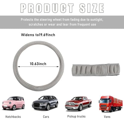 Wevdn Elastic Stretch Steering Wheel Cover, 15"×15" Microfiber Breathable Ice Silk Steering Wheel Protector, Anti-Slip Elastic Steering Wheel Cover for Men Women, Car Accessories (Gray) - color: Gray