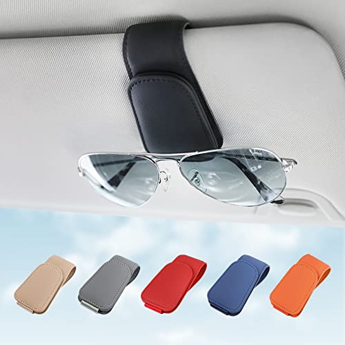 Sunglass Holder for Car Visor Sunglasses Clip Magnetic Leather Glasses Eyeglass Holder Interior Car Accessories for Woman Man -2 Packs Black - color: Black
