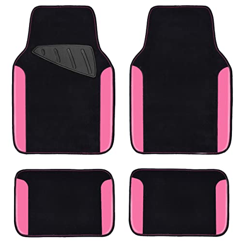 CAR PASS Rainbow Waterproof Universal Fit Faux Leather Car Carpet- Anti-Slip Nibbed Backing Floor Mats for SUV, Vans,Sedans,Trucks, Automotive Set of 4 for Women&Cute Girly (Black with Pink) - color: Black With Rose Red