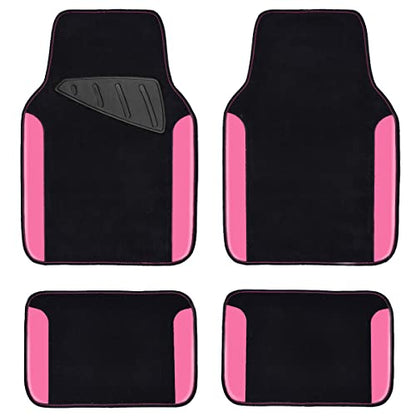 CAR PASS Rainbow Waterproof Universal Fit Faux Leather Car Carpet- Anti-Slip Nibbed Backing Floor Mats for SUV, Vans,Sedans,Trucks, Automotive Set of 4 for Women&Cute Girly (Black with Pink) - color: Black With Rose Red