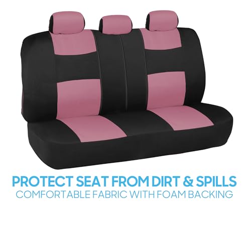 BDK PolyPro Car Seat Covers Full Set in Pink on Black, Front and Rear Split Bench Seat Covers for Cars, Easy to Install Car Seats Cover Set and Accessories for Auto Trucks Van SUV - Pink - color: Pink