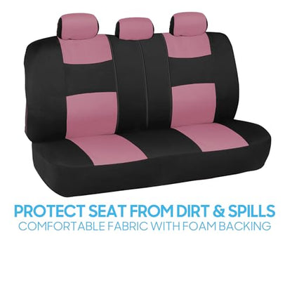 BDK PolyPro Car Seat Covers Full Set in Pink on Black, Front and Rear Split Bench Seat Covers for Cars, Easy to Install Car Seats Cover Set and Accessories for Auto Trucks Van SUV - Pink - color: Pink