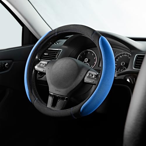 Skechers Steering Wheel Cover, Memory Foam Car Steering Wheel Cover,14.5-15inch Anti-Slip Safety Comfortable Desgin, Universal Accessory for Diverse Cars, Truck,SUV (Black & Blue) - color: Blue