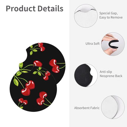 Cherry Hearts Red Steering Wheel Cover Cherry Hearts Red Steering Wheel Cover Car Women Breathable Universal for 14-15 Inch Anti-Slip 2 Pieces Car Coasters for Men Women - color: 1-Cherry Hearts