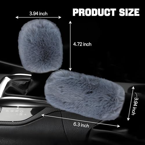 Hovom 2PCS Fluffy Car Gear Shift Knob Cover & Handbrake Cover, Soft Plush Hand Brake Handle & Gear Shift Cover for Women Girls, Universal Comfortable Warm Furry Car Accessories (Gray) - color: Gray