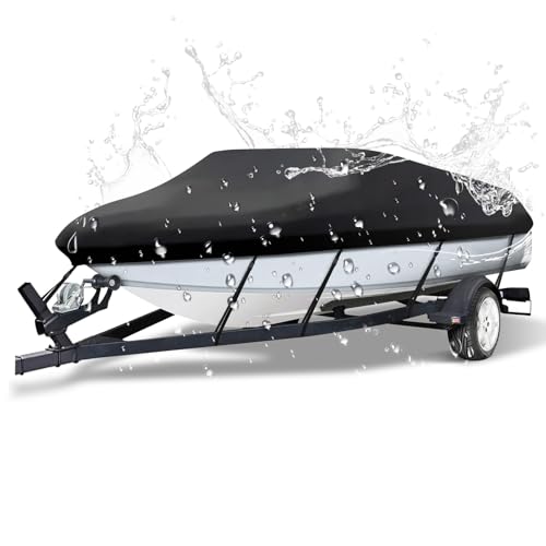 NEVERLAND Trailerable Boat Cover Waterproof Heavy Duty Marine Grade Polyester Canvas Fits V Shape/V-Hull and Tri-Hull Runabouts, Pro-STYL, Bass Boats (Boat Length 17-19ft, Beam Width up to 102",Black) - color: Black, size: C: 17'-19' Long, Beam width up t