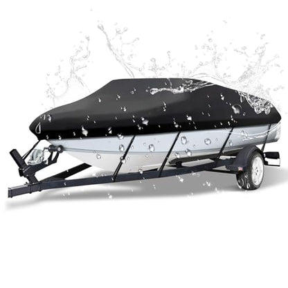 NEVERLAND Trailerable Boat Cover Waterproof Heavy Duty Marine Grade Polyester Canvas Fits V Shape/V-Hull and Tri-Hull Runabouts, Pro-STYL, Bass Boats (Boat Length 17-19ft, Beam Width up to 102",Black) - color: Black, size: C: 17'-19' Long, Beam width up t
