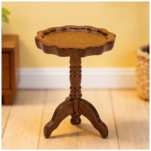 Miniature Dollhouse Furniture, 1:12 Scale Hobbyist Collectible Mini End Table, Vintage Wooden Mini Coffee Table for Adult DIY Micro Scene Display - color: 3 Leg Table
