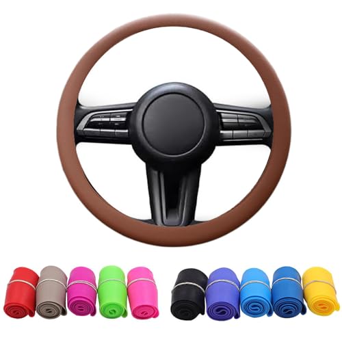 Cool Non-Slip Silicone Steering Wheel Protector,Brown Soft Kimtion Car Steering Wheel Cover,Soft Silicone Steering Wheel Protector - color: Brown