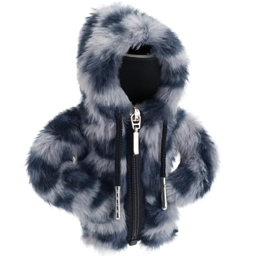 Leopard Car Shift Knob Hoodie,Plush Gear Shift Cover,Mini Shift Knob Cover Zipper Design,Anti-Slip Decorative Shifter Stick Protector for Manual and Automatic,Leopard Print Car Accessories (Grey) - color: Gray