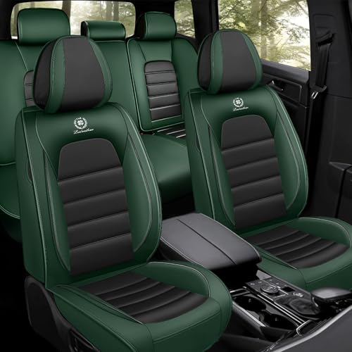 Car Seat Covers for Kia K5 2021-2026, Premium Nappa Leather, Waterproof, Anti-Slip, Full Coverage, Airbag Compatible, Breathable, All-Weather, Easy Install (5 Seats, Black&Green) - color: 5 Seats - Black&Green, size: Kia K5 2021-2026