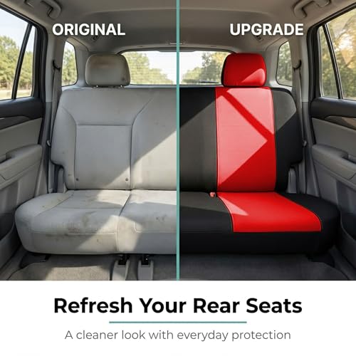 FH Group Universal Solid Bench Car Seat Cover fits Detachable Headrests– Universal Fit for Cars Trucks & SUVs (Red/Black) - color: Red