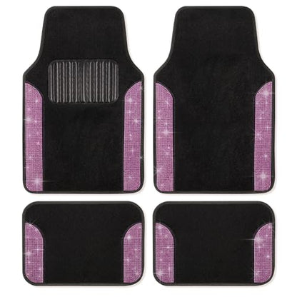 Carbella Diamond Bling Car Mats 4-Piece Set, Shiny Rhinestone Crystal Carpet Car Floor Mats, Two-Tone Floor Mats for Cars, Cute Automotive Interior Car Accessories for Women (Light Pink)