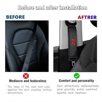2Pcs Carbon Fiber Leather Seat Belt Cushions Shoulder Pad Soft for R Accessories, Car Seat Belt Pads Safety Belt Cover Pad More Comfortable Driving (for R)