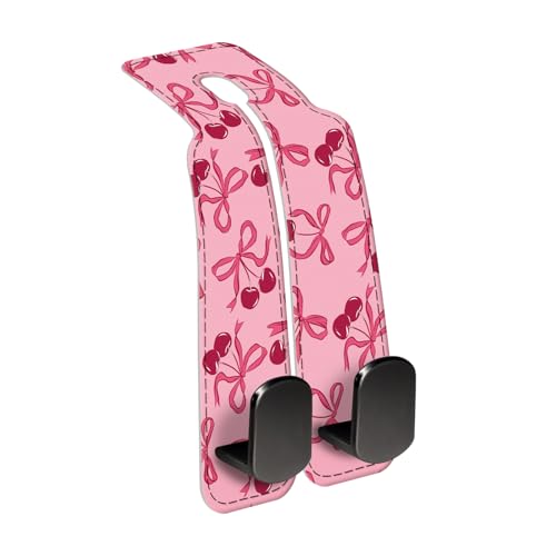 Car Seat Back Storage Headrest Hook, Premium Leather Double Metal Hook, Hanger Storage Organizer for Purse Cloth Bag, Car Interior Accessories Pink Bow Cherry - color: Pink Bow Cherry