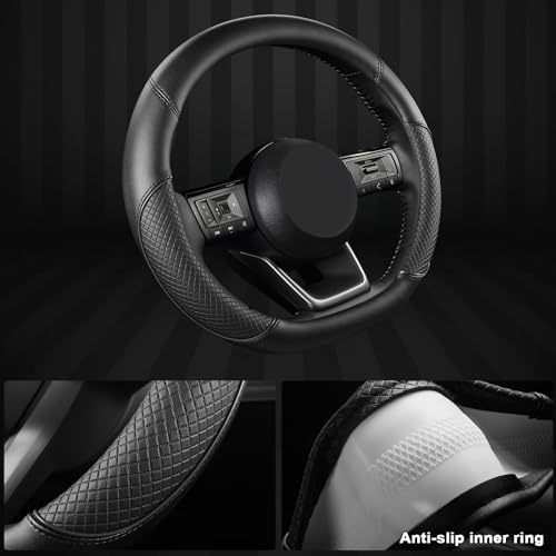 GIANT PANDA D Shape Steering Wheel Cover for Nissan Rogue Kicks - Auto Car Steering Wheel Cover Customized for Nissan Altima Sentra(Black+Black Line-D-Shaped) - color: Black+Black Line