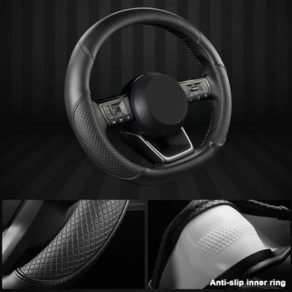 GIANT PANDA D Shape Steering Wheel Cover for Nissan Rogue Kicks - Auto Car Steering Wheel Cover Customized for Nissan Altima Sentra(Black+Black Line-D-Shaped) - color: Black+Black Line