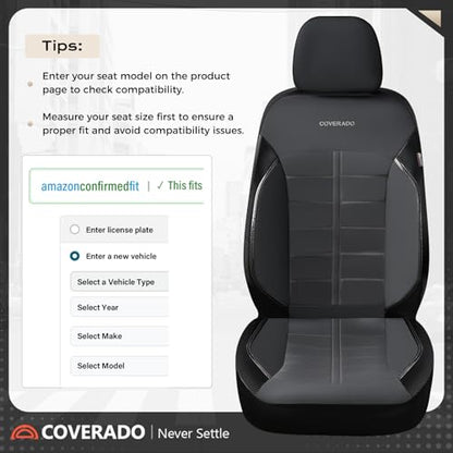 Coverado Full Set Leather Car Seat Covers, Crafted with Full Leather Construction and Carbon Fibre Weave Universal Fit for Most Cars SUV Trucks(Black - color: Black, size: FullSet