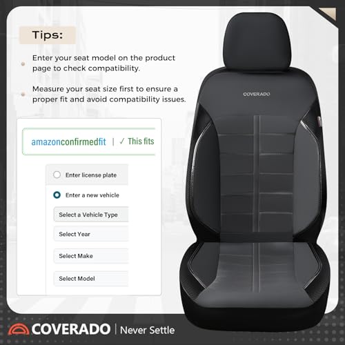 Coverado Front Seat Leather Covers, Full Leather Construction with Carbon Fibre Weave, Universal Fit for Most Cars SUV Trucks (Black) - color: Black, size: Front
