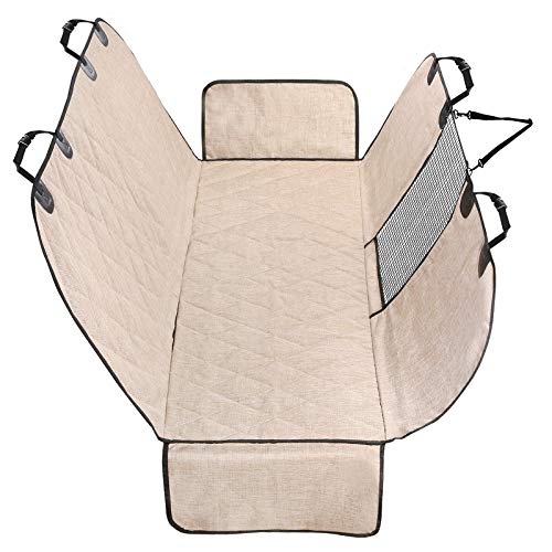 VIVAGLORY Dog Car Seat Covers, Hammock Seat Cover Mesh Visual Window with Extra Strap & Buckles, Waterproof & Nonslip Car Back Seat Cover Convert to Bench Seat Cover & Trunk Liner, Heather Khaki S - color: Heather Khaki, size: Standard (width 52")