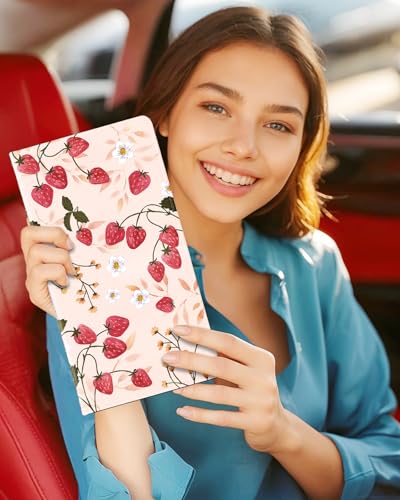 Slohif Car Registration and Insurance Holder - Strawberry Vehicle Glove Box Organizer Women with Magnetic Shut Leather Automobile License Holders Coasters Auto Accessories Case for Document - color: Strawberry