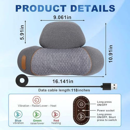 3-in-1 Neck Massager Pillow with Heat - Electric Deep Tissue Massage for Neck & Shoulder Pain Relief, Portable Hump Corrector, Memory Foam Massaging Pillow for Home, Car, Office