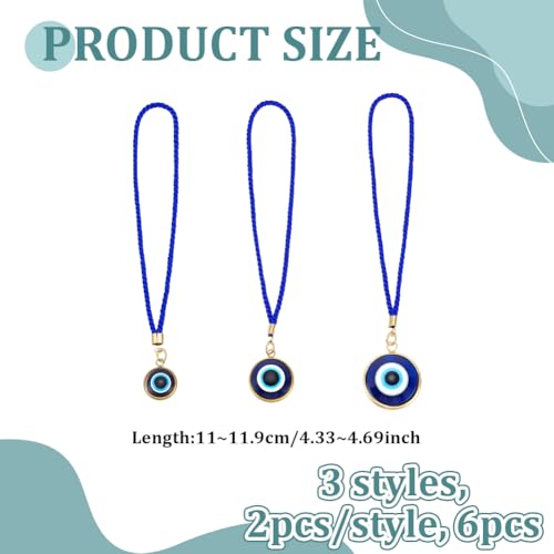 NBEADS 6 Pcs 3 Styles Evil Eye Car Hanging Ornament, Evil Eye Rear View Mirror Car Charm Turkish Blue Eye Car Accessories for Car Decoration Wedding Party Christmas Favors Gift
