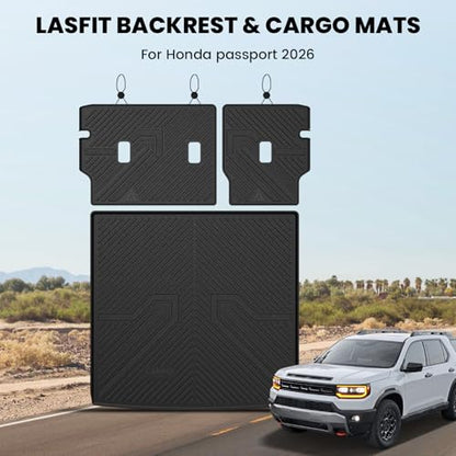LASFIT Cargo Mat with Backrest Mat for Honda Passport 2026, All Weather TPE Custom Fit Trunk Mat Trunk Liner Trunk Tray Cargo Liner Cargo Tray with Seatback Cover, Black - style: 7）For Honda Passport | 2026 | Cargo Mat