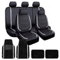 FH Group Galaxy13 Metallic Striped Deluxe Leatherette Car Seat Covers with Matching Carpet Floor Mats – Full Set, Universal Fit, Airbag Compatible for Cars, SUVs & Sedans, White - color: White