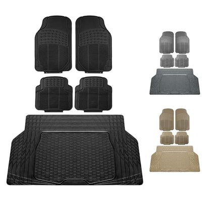 FH Group Automotive Floor Mats - Heavy-Duty Rubber, All Weather Protection Universal Fit Full Set Floor Mats and Cargo Mat, Climaproof, Semi Custom Trimmable for Most Cars, Sedan, SUV, Truck, Gray