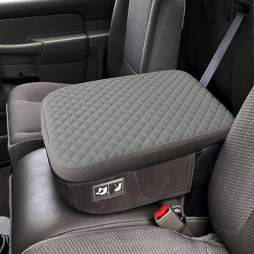 Zxiaochun Center Console Cover Compatible with 2002 2003 2004 2005-2012 Dodge Ram 1500 2500 3500 Jump Seat Console, Armrest Lid Leather Protective Covering (Gray) - color: Gray Leather