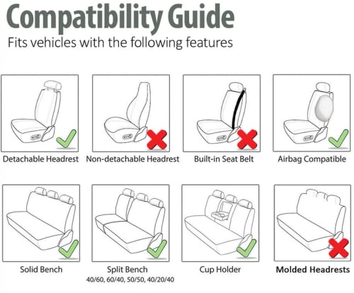 FH Group Car Seat Covers Full Set Neoprene - Universal Fit, Automotive Low Back Front Seat Covers, Airbag Compatible, Split Bench Rear Seat, Washable Seat Cover for SUV, Sedan Black