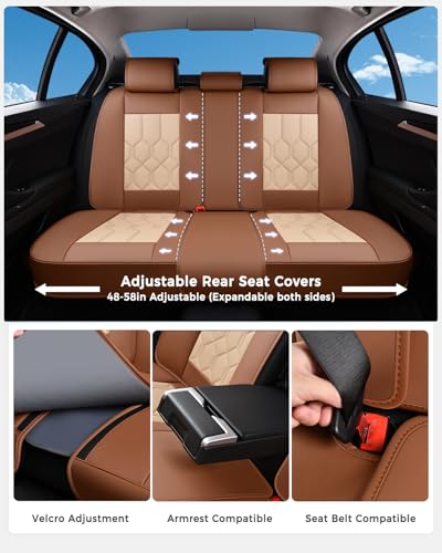 Huidasource Seat Covers Full Set, Universal Fit for Most Cars SUVs Trucks, Full Coverage Leather Seat Cover, Airbag, Cupholder Compatible, Seat Function Retain, Easy Install with Velcro, Brown&Beige - color: FS: Brown&Beige, size: Full Set