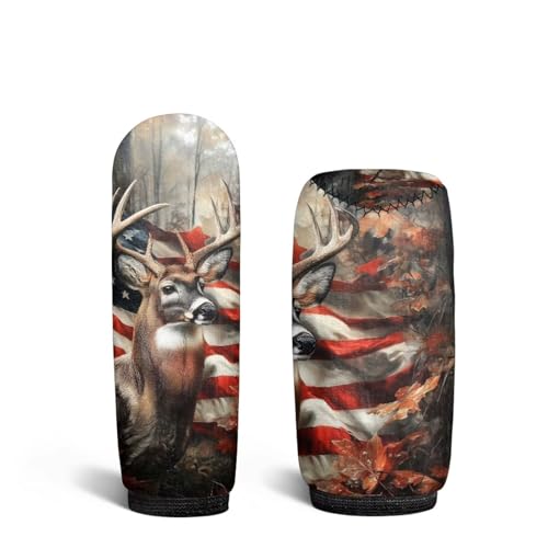 Bulopur Car Shifter Gear Hand Brake Trim Cover Set for Most Cars Van SUV Sedan Truck Auto Accessories - color: American Flag Deer