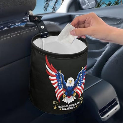 250TH Anniversary of America Flag Eagle Car Front Seat Can Foldable Auto Console Center Back Seat Garbage Container Bag Kitchen Rubbish Bin Fashion Vehicle Organization Basket - color: 250TH Anniversary of America Flag Eagle