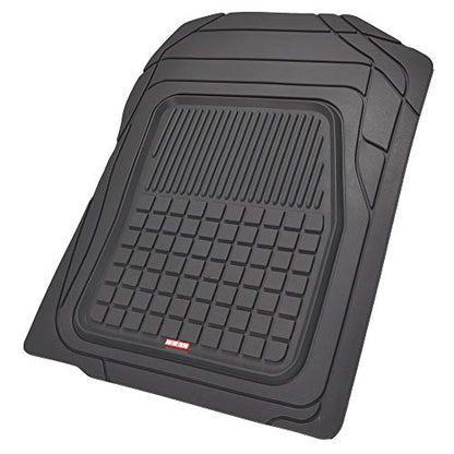 BDK Performance Plus 4-Piece Front & Rear Rubber Car Floor Mats for Cars SUVs Trucks Vans, All-Weather Front Rear Heavy Duty Semi Custom Fit Trimmable Trim-to-Fit Deep Dish Protection Non-Slip