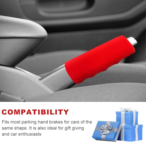 Car Handbrake Cover, Anti-Slip Silicone Auto Hand Brake Comfortable Handle Grip Cover, Waved Shaped Parking Brake Lever Decorative Protector for Truck SUV, Car Accessories (Red)