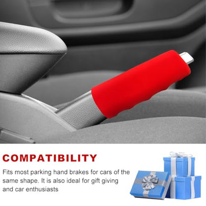 Car Handbrake Cover, Anti-Slip Silicone Auto Hand Brake Comfortable Handle Grip Cover, Waved Shaped Parking Brake Lever Decorative Protector for Truck SUV, Car Accessories (Red)