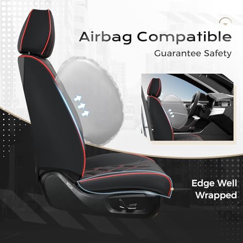 Coverado Car Seat Covers, Front Covers for Cars, Car Seat Cover Front Seats, Automotive Seat Cover, Waterproof, Leather Car Seat Cushion, Universal Interior Seat Protectors for Most Cars Black-Redline