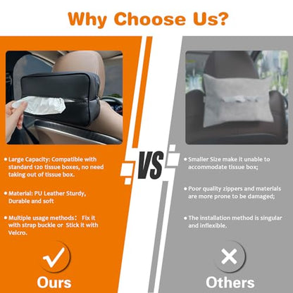 Large Car Tissue Holder for 120 Standard Tissues, Premium PU Leather Tissue Holder in Car Backseat Rectangular, Napkin Holder for Car Fits for Kleenex Tissues Box Daily Use Black (2, Black)