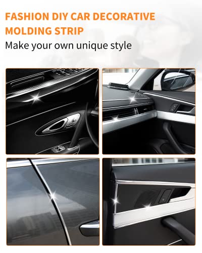 16Ft Chrome Car Trim Strip, Self-Adhesive Automotive Exterior and Interior Side Body Moulding, 1/4 inch (6mm) Scratch-Proof Silver DIY Accessories for Decorate Bumper Door Window