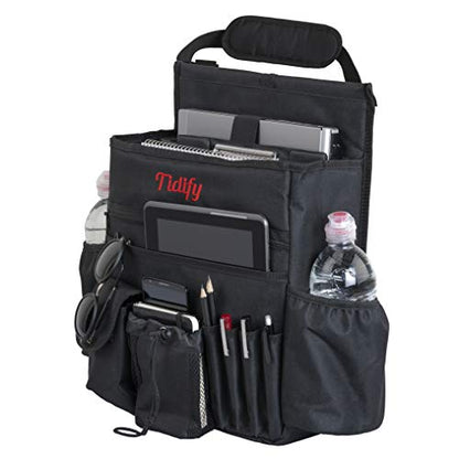 Car Front Seat Organizer [2025 UPDATED] with Dedicated Tablet and Laptop Storage Stabilizing Side Straps Soft Adjustable Shoulder Strap and Hardened Buckles Your Office Away from Office.