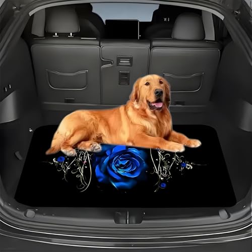 Universal Car Trunk Mat, All Weather Trunk Protection Cargo Liner, Stylish Vehicle Interior Accessories, Durable Cargo Mat Rear Trunk Line Suitable for Most Car (Blue Rose Print, 29" x 39") - color: Blue Rose Print