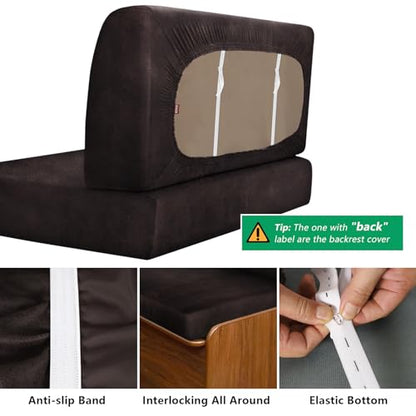 molasofa Leather Like RV Dinette Cushion Covers, RV Booth Seat Cover Stretchable Camper Cushion Couch Covers Washable Slipcovers for Camper Car Bench (1 Backrest Cover & 1 Bench Cover, Chocolate) - color: 02chocolate, size: 1 Bench Cover & 1 Backrest Cove