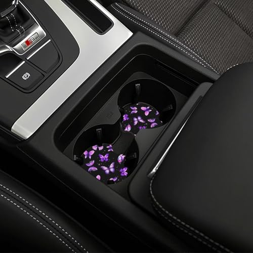 Purple Butterfly Steering Wheel Cover - Beautiful Butterfly Steering Wheel Covers Car Cup Holder Pad 2 Pack Accessories Universal 15 Inch Auto Anti-Slip Car Wheel Protector - color: Purple butterfly