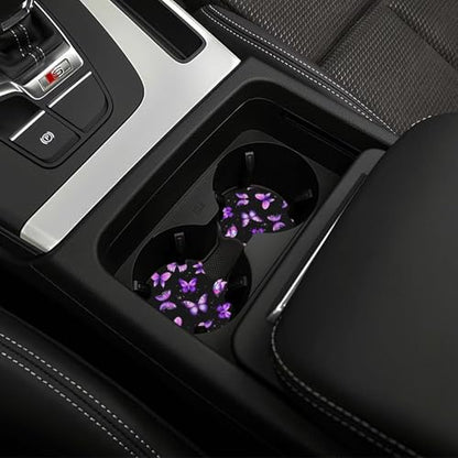 Purple Butterfly Steering Wheel Cover - Beautiful Butterfly Steering Wheel Covers Car Cup Holder Pad 2 Pack Accessories Universal 15 Inch Auto Anti-Slip Car Wheel Protector - color: Purple butterfly